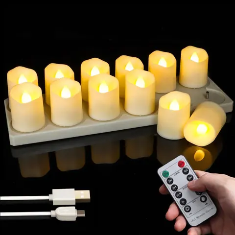 Pack of 12 Rechargeable LED Tea Lights With Charging Station and Remote (TH06-12)