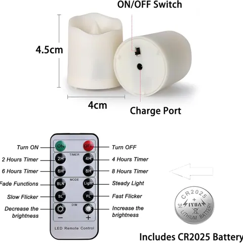 Pack of 12 Rechargeable LED Tea Lights With Charging Station and Remote (TH06-12) – view 3