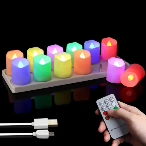 Pack of 12 Rechargeable LED Tea Lights With Charging Station and Remote (TH06-12) – view 5