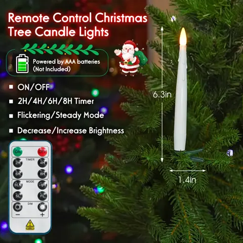 16 PCS Long Christmas Tree Candle Lights with Green Clips Flameless LED Taper (FP12) – view 2