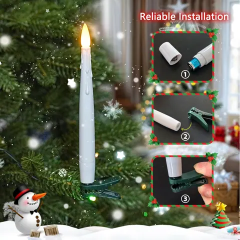 16 PCS Long Christmas Tree Candle Lights with Green Clips Flameless LED Taper (FP12) – view 3