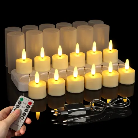 Set of 12 Rechargeable LED Tea Lights with Charging Base (TH-07)