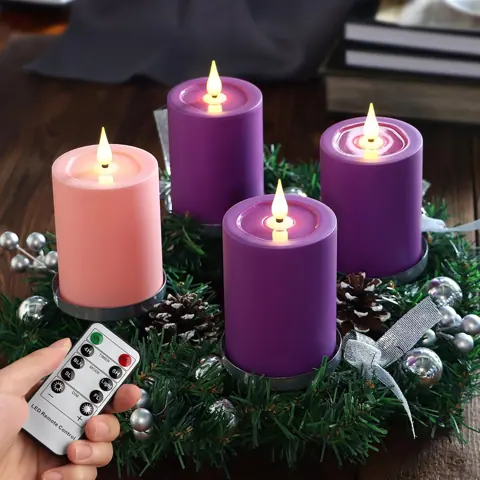 Set of 4 Flicker Flame Battery Powered LED Candles For Church Home Decor (TH70-4)