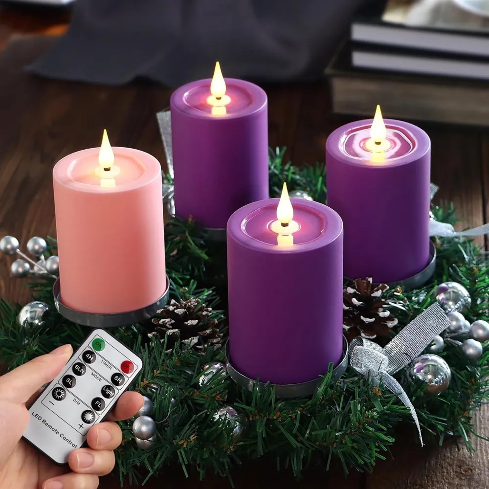 Set of 4 Flicker Flame Battery Powered LED Candles For Church Home Decor (TH70-4)