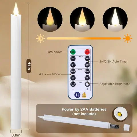 11 Inch 3D Flame LED Taper Candles with 12-Key Remote (FP-28) – view 3
