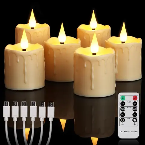 6 Pack USB-C Rechargeable LED Tea Light Candles (TH08-6)
