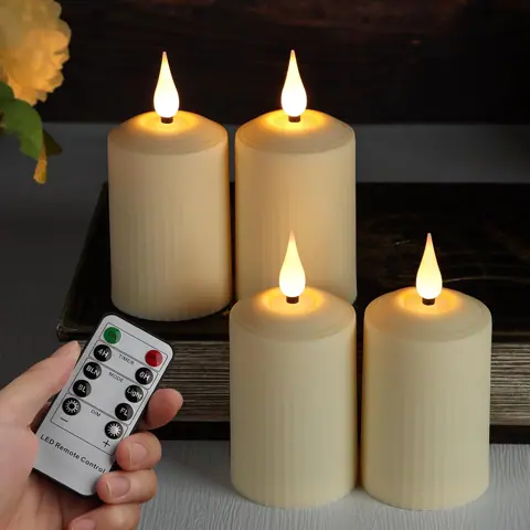 10.5 cm Flickering LED Pillar Candle with Remote Timer (TH50-2)