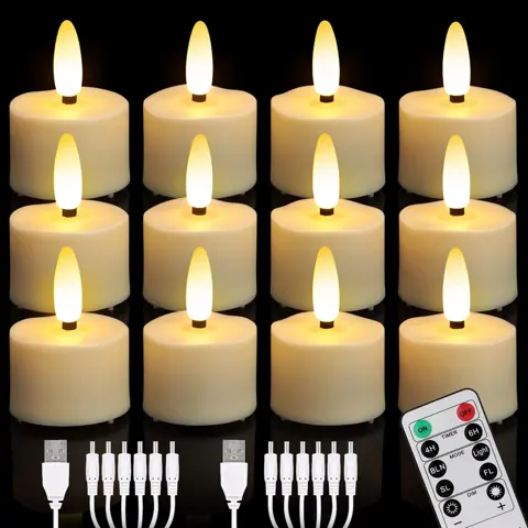 Set of 12 Realistic Flickering Flame Remote Timer LED Candle With Multi-head (TH07-12)