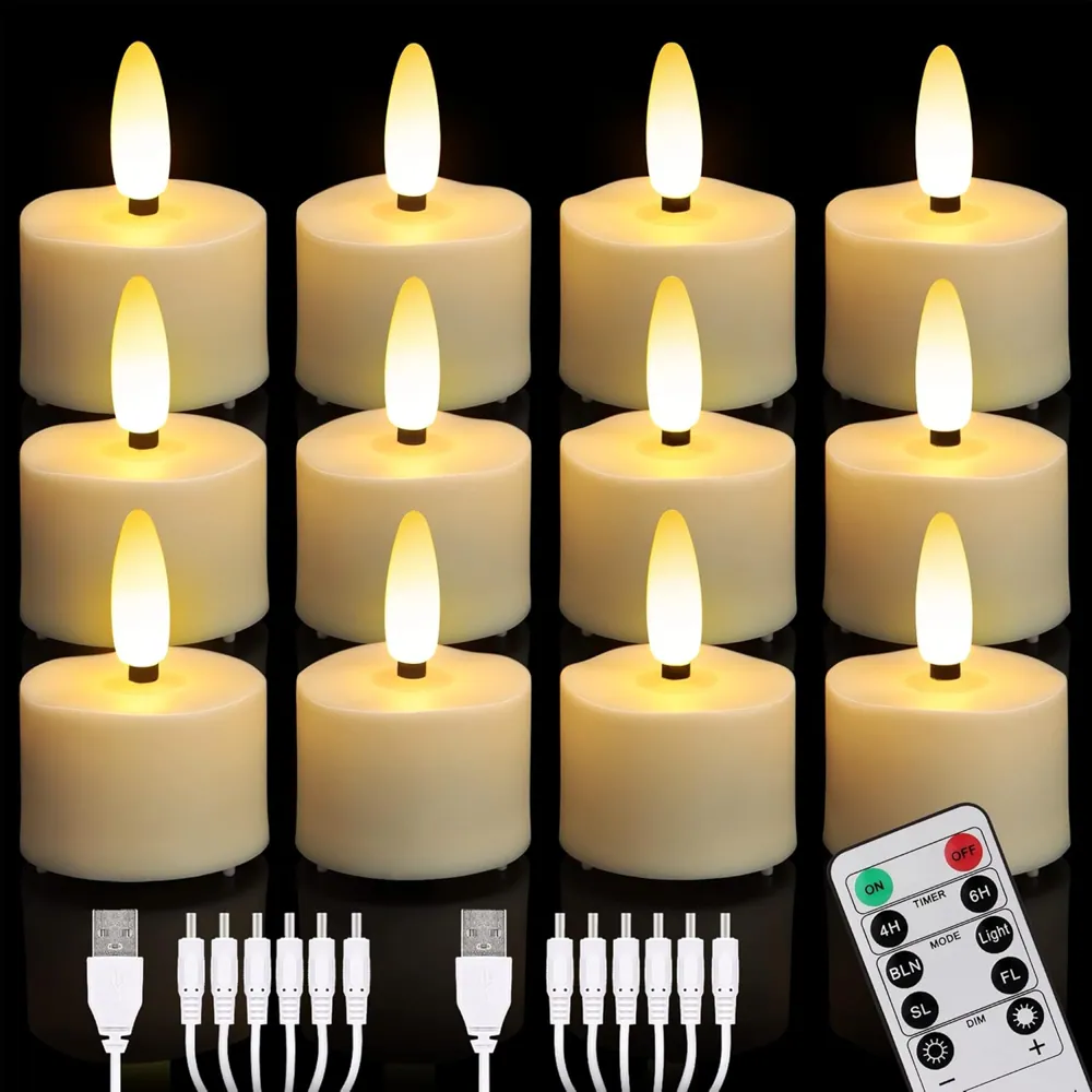 Set of 12 Realistic Flickering Flame Remote Timer LED Candle With Multi-head (TH07-12)