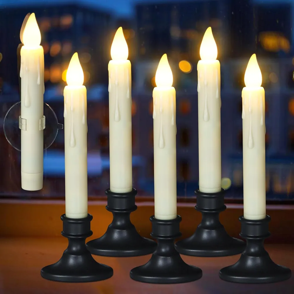 Dusk-to-Dawn Cordless LED Window Candles, Set of 6 (FP15-S)