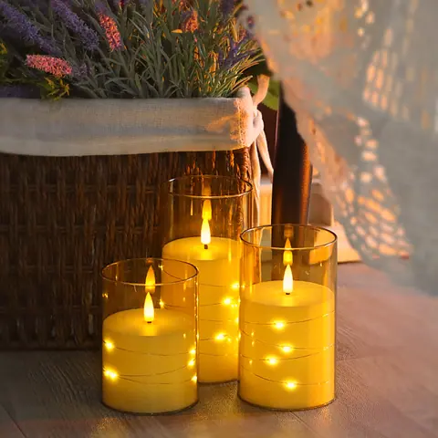 3D Flame Pillar LED Candle With Star String Remote Control Candle (OM-3) – view 2