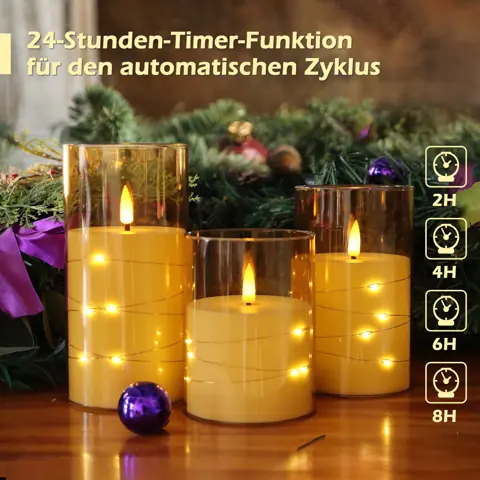 3D Flame Pillar LED Candle With Star String Remote Control Candle (OM-3) – view 4