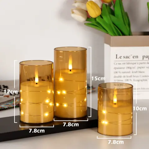 3D Flame Pillar LED Candle With Star String Remote Control Candle (OM-3) – view 5