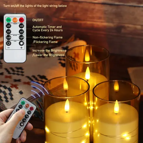 3D Flame Pillar LED Candle With Star String Remote Control Candle (OM-3) – view 6