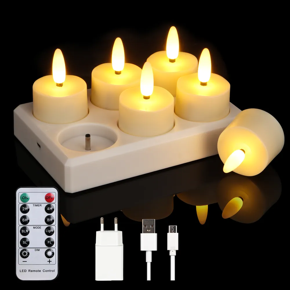 Set of 6 Rechargeable LED Tea Lights with Charging Base (TH-07-6)