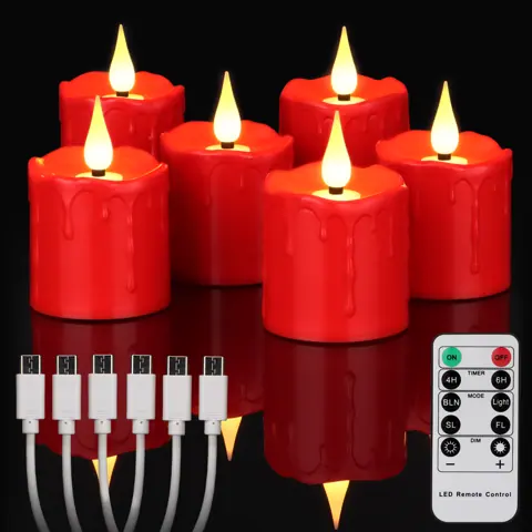 Red 2x3 Inch USB-C Rechargeable LED Pillar Candle (TH08-6)