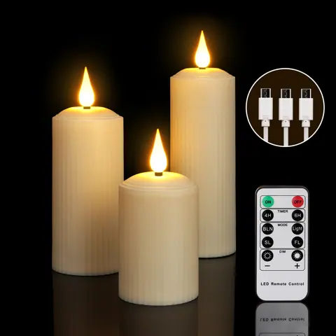 USB-C Rechargeable LED Pillar Candles, 2 Inch Diameter, 3 Heights (TH50-3)