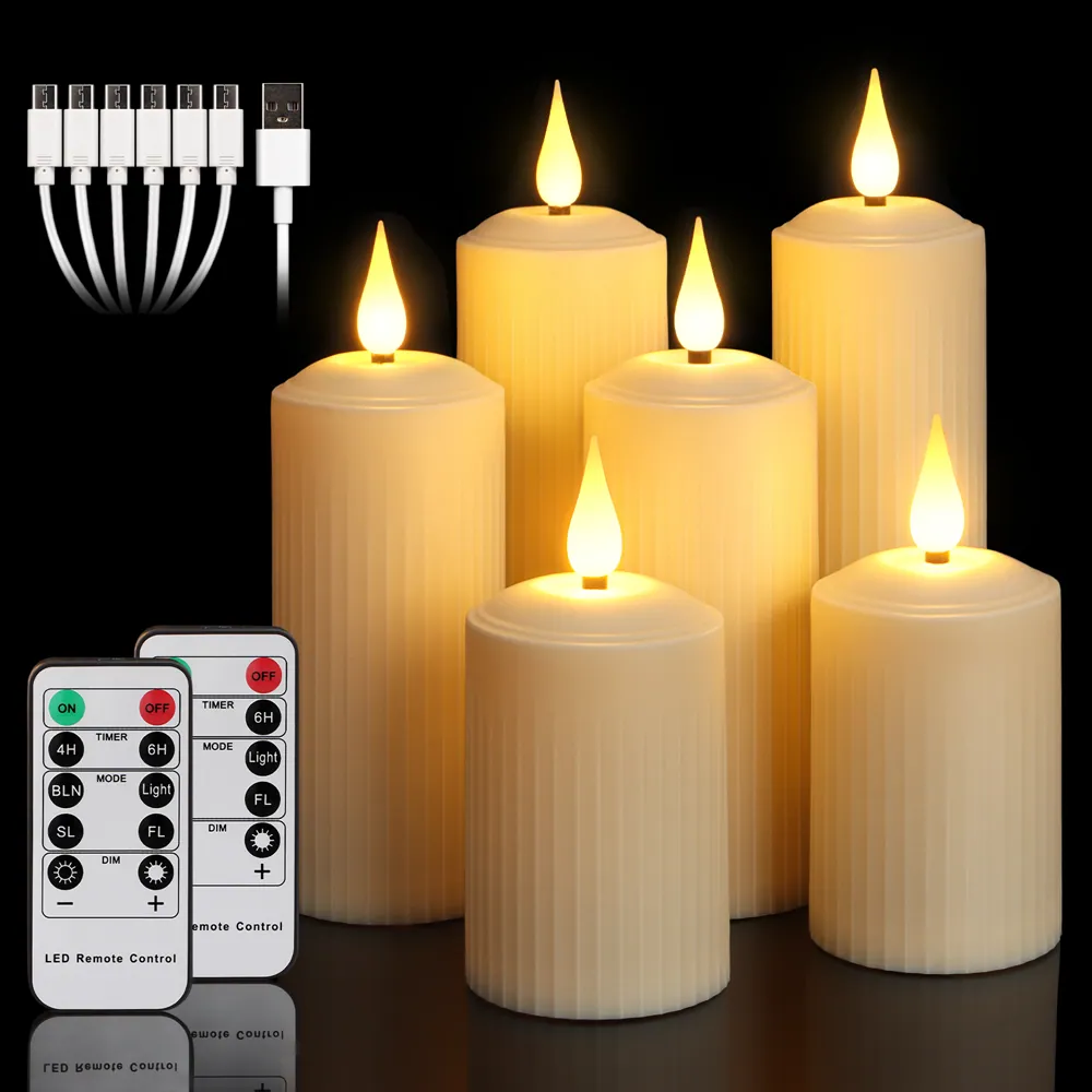 USB-C Rechargeable Pillar LED Candle Waterproof 3D Wick (TH50-6)