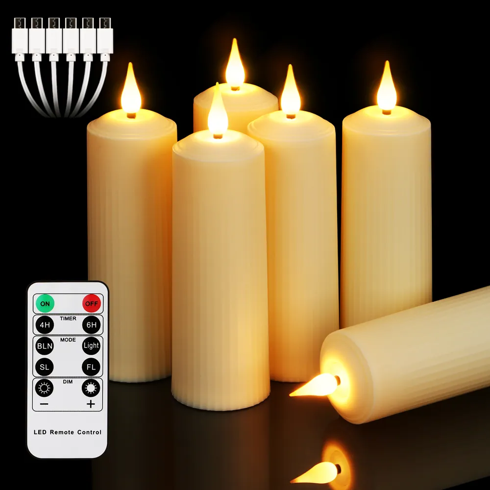Electronic Candle USB-C Rechargeable Pillar Candle Dia 5.5 X H 17cm 3D Wick (TH50-6)