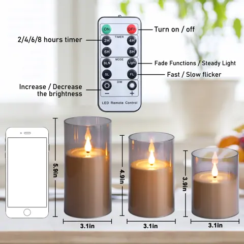Set of 3 Magnetic Rechargeable LED Pillar Candles (T303) – view 4