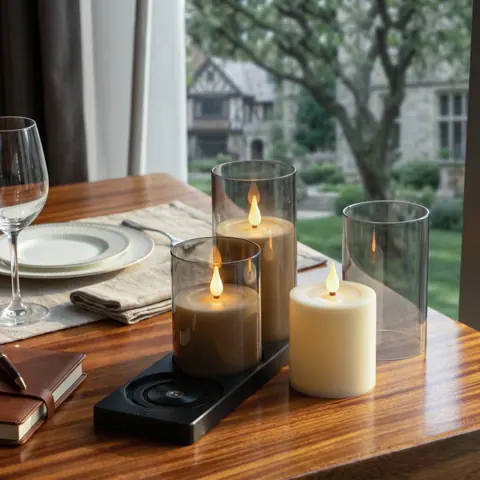 Set of 3 Magnetic Rechargeable LED Pillar Candles (T303) – view 5
