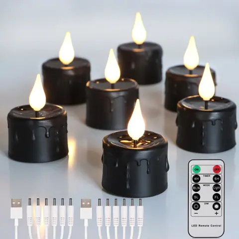 Electronic Candles Black USB Rechargeable Tea Light LED Flameless Flickering (TH03-6)