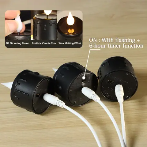 Electronic Candles Black USB Rechargeable Tea Light LED Flameless Flickering (TH03-6) – view 3