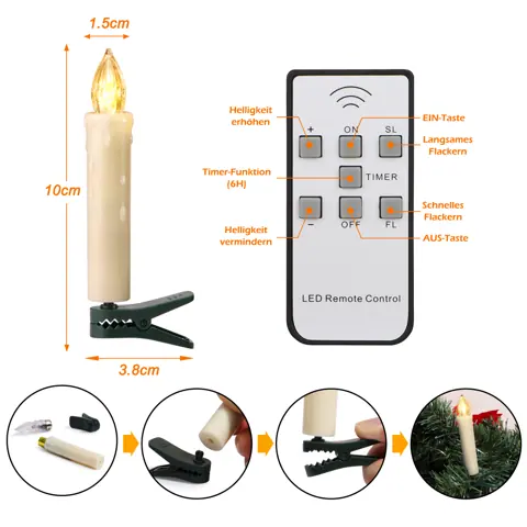 LED Christmas Tree Candle Battery Operated with Timer Remote LED Candle Light (FP-02) – view 4