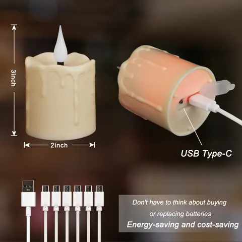 USB-C Rechargeable LED Candle Light 2x3 Inch IP44 Outdoor Remote Control (TH08-6) – view 2