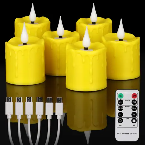 Yellow 2x3 Inch USB-C Rechargeable LED Pillar Candle (TH08-6)