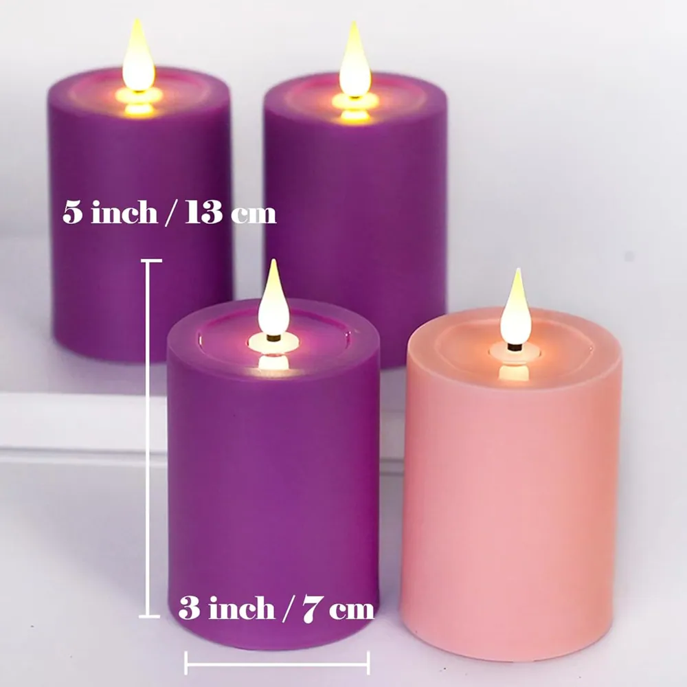 Standard Advent Candle LED Candle Light 4-Pc Set 3 Purple 1 Pink 3D Flame (TH72-4)