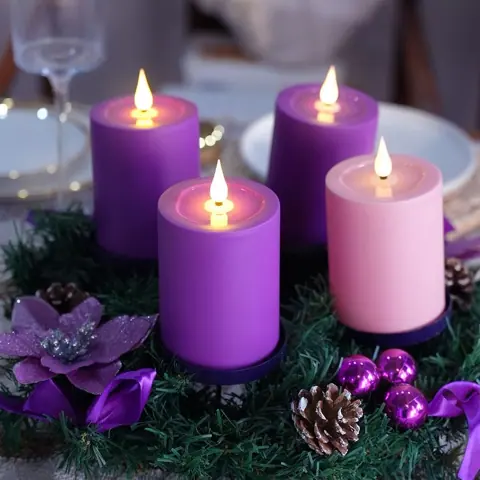 Standard Advent Candle LED Candle Light 4-Pc Set 3 Purple 1 Pink 3D Flame (TH72-4) – view 6