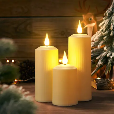 Rechargeable LED Pillar Candle Set of 3 Heights, Waterproof (TH50-3)