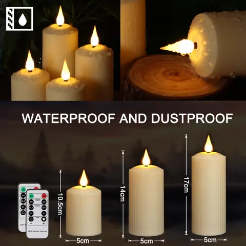 Rechargeable LED Pillar Candle Set of 3 Heights, Waterproof (TH50-3) – view 3