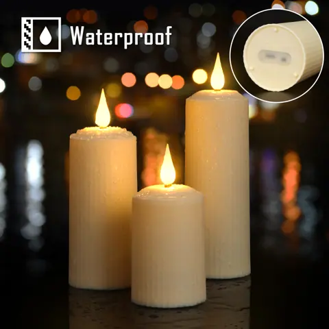 Rechargeable LED Pillar Candle Set of 3 Heights, Waterproof (TH50-3) – view 4