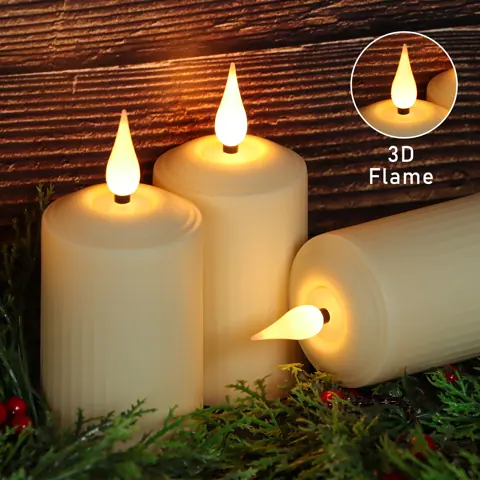 Rechargeable LED Pillar Candle Set of 3 Heights, Waterproof (TH50-3) – view 5