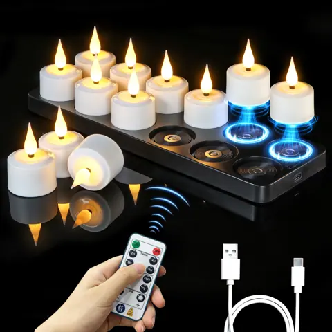 Set of 6 Magnetic Rechargeable LED Tea Lights (T301)