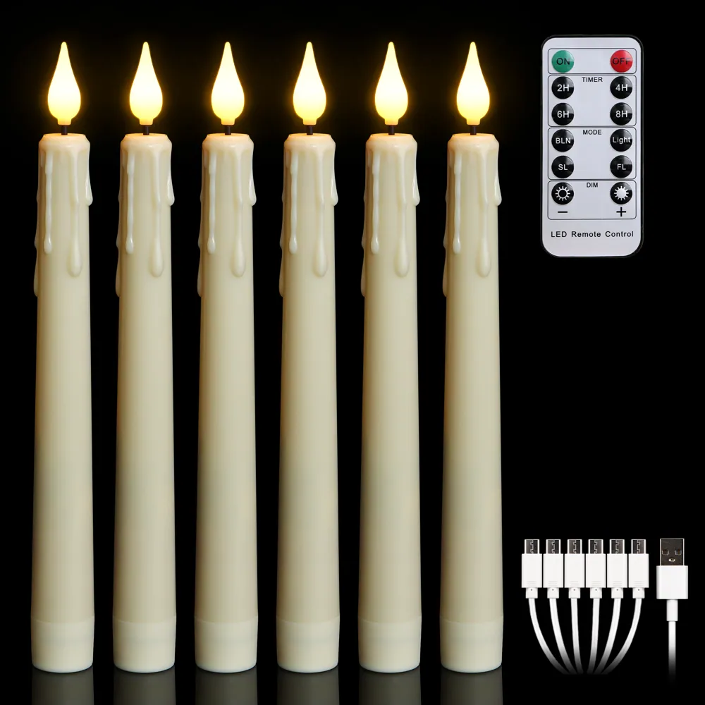 8 Inch Rechargeable LED Candle Lights Flameless Flickering Flame Taper (FP-21)