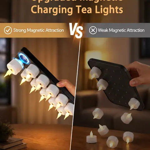 Rechargeable Magnetic LED Tea Light Candles 12 Pack 3D Flame Remote Timer LED (T301B) – view 3