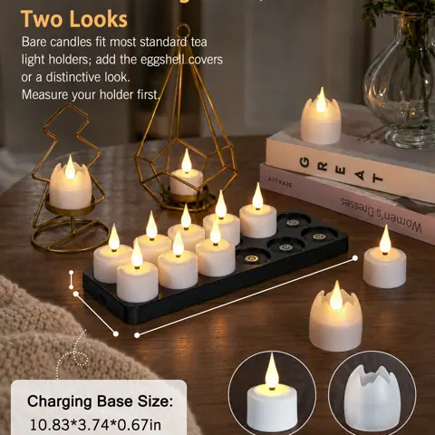 Rechargeable Magnetic LED Tea Light Candles 12 Pack 3D Flame Remote Timer LED (T301B) – view 5