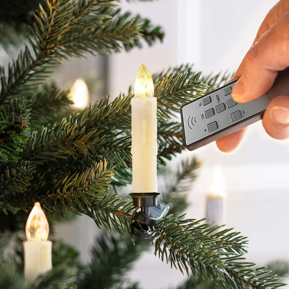 Flickering Christmas Candles with Remote Timer, Set of 10 (FP-01)