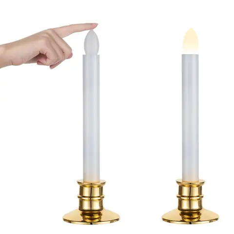 Flameless White LED Taper Candles with Gold Removable Candle Holders (PF-21)