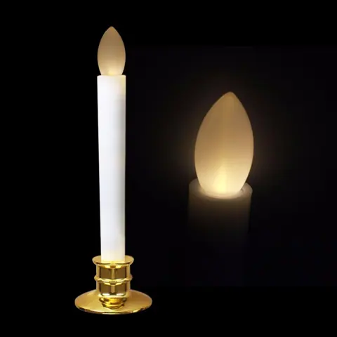 Flameless White LED Taper Candles with Gold Removable Candle Holders (PF-21) – view 4