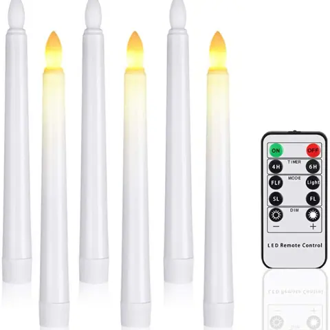 Flameless White LED Taper Candles with Gold Removable Candle Holders (PF-21) – view 5