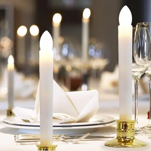Flameless White LED Taper Candles with Gold Removable Candle Holders (PF-21) – view 6