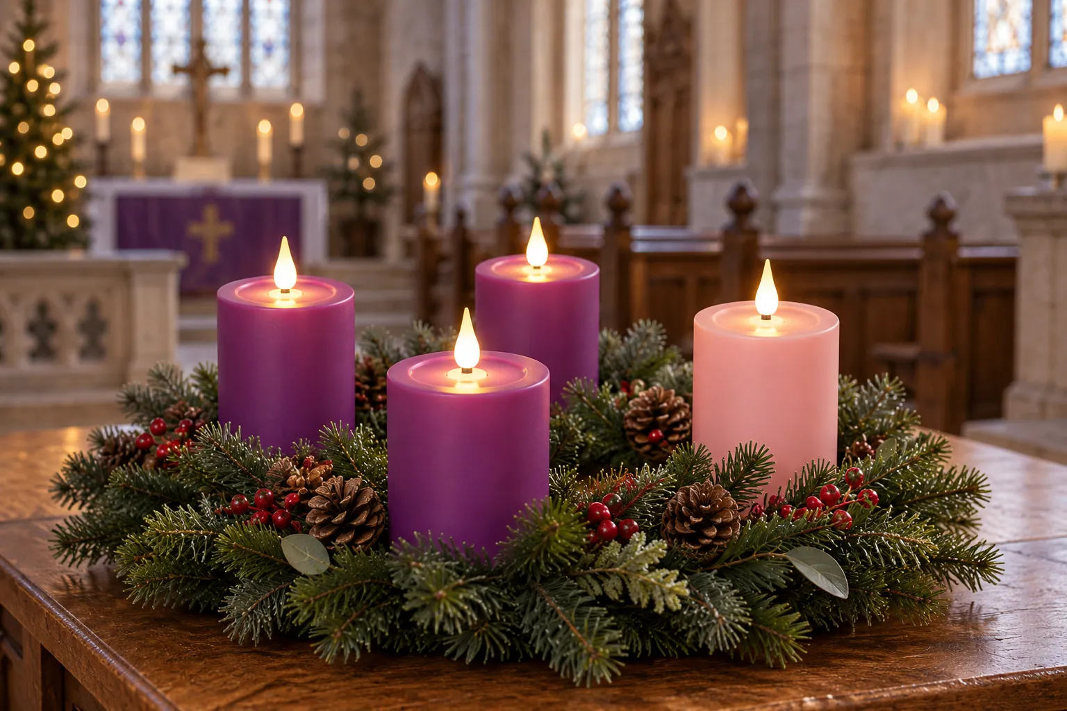 Churches, Advent & memorial lit with flameless LED candles (styled scene)